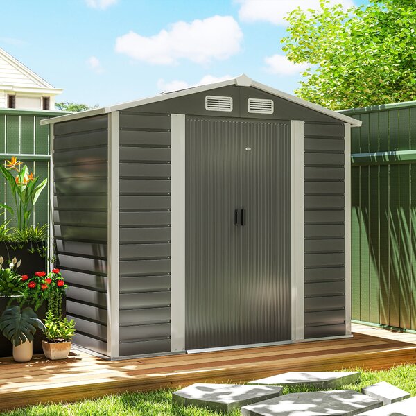 Zahradní domek Outsunny 2,36 m² 213x120x194 cm Exteriérové úložiště se zesíleným podstavcem (podlaha není součástí) Posuvné dveře s visacím zámkem a o