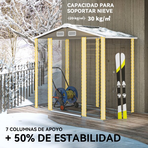 Zahradní domek Outsunny 2,36 m² 213x120x194 cm Exteriérové úložiště se zesíleným podstavcem (podlaha není součástí) Posuvné dveře s visacím zámkem a o