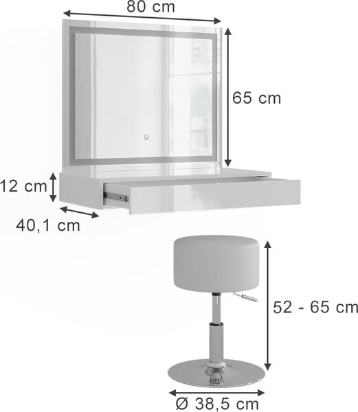 Toaletní stolek Vicco Sherry Bílá/Bílá vysoký lesk 80 cm 3 díly, Model 57731