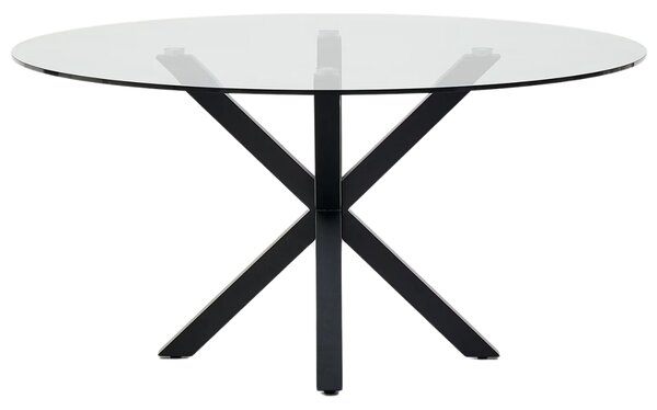 Skleněný jídelní stůl Kave Home Argo 150 cm s černou kovovou podnoží