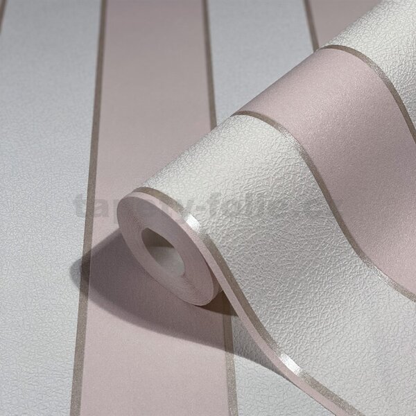 Vliesové tapety na zeď Ivy 82305, pruhy růžovo-bílé s metalickou konturou, rozměr 10,05 m x 0,53 m, NOVAMUR 6810-30