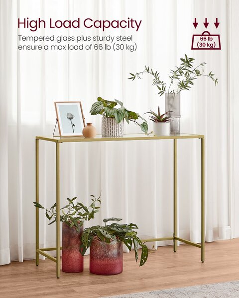 VASAGLE Konzolový stolek skleněná deska 100 x 80 x 20 zlatý
