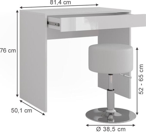 Toaletní stolek Vicco Sherry Bílá/bílý vysoký lesk 81.4 cm s stoličkou, Model 57676