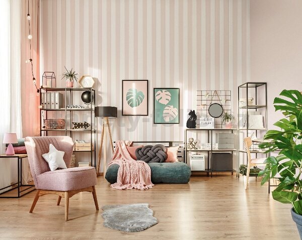 Vliesové tapety na zeď Ivy 82305, pruhy růžovo-bílé s metalickou konturou, rozměr 10,05 m x 0,53 m, NOVAMUR 6810-30