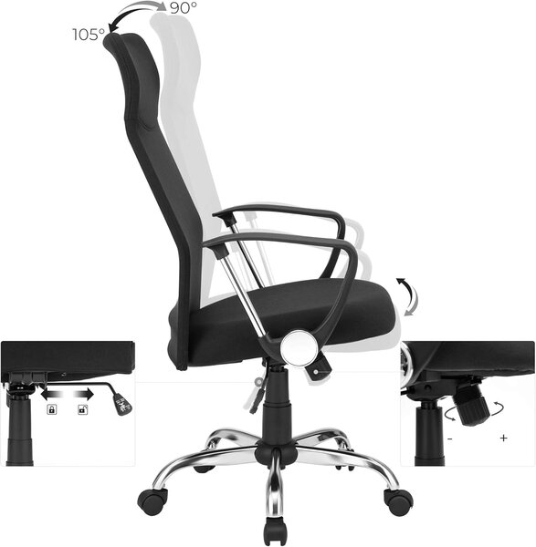 SONGMICS Kancelářské křeslo síťovaná opěrka černá