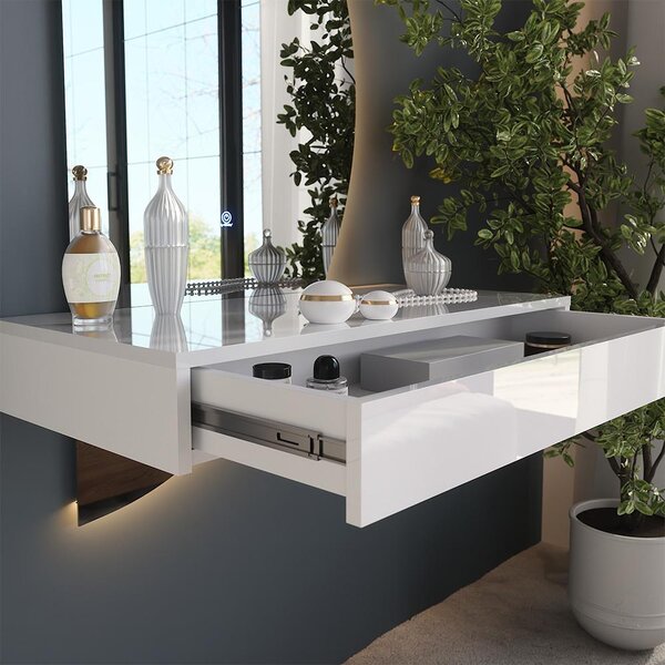 Toaletní stolek Vicco Sherry Bílá vysoký lesk 81.4 cm se zrcadlem LED, Model 61307