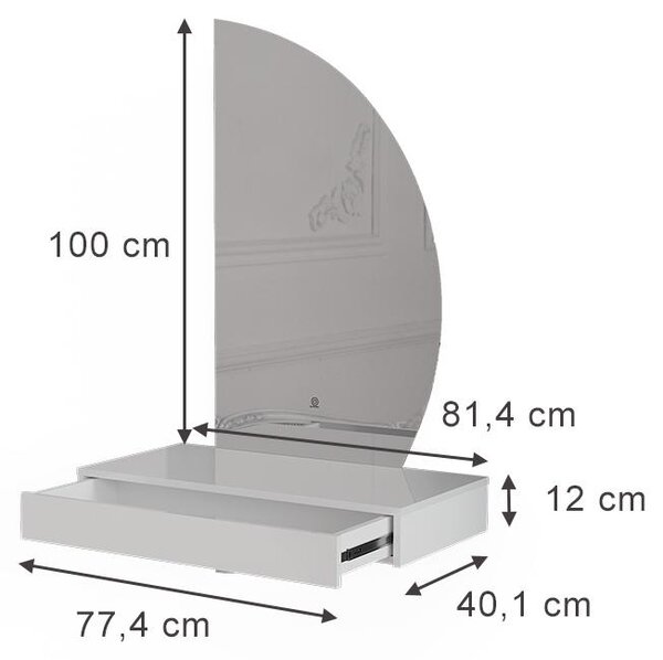 Toaletní stolek Vicco Sherry Bílá vysoký lesk 81.4 cm se zrcadlem LED, Model 61307