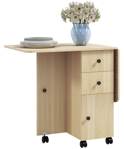 HOMCOM Skládací Jídelní Stůl Kuchyňský Stůl s Kolíky Sklopné Křídla Zásuvky a Skříňka pro 4-6 Osob 120x60x76,5 cm Přírodní | Aosom