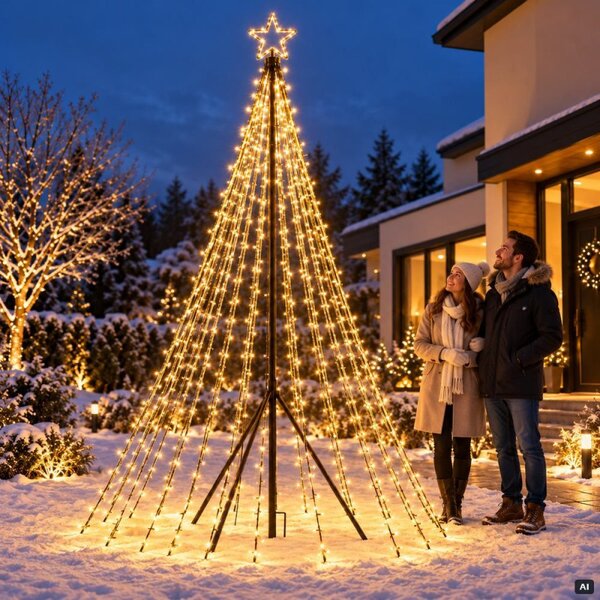 Svítící vánoční stromek 4 m 450 LED IP44 SPRINGOS CL4167 teplá bílá