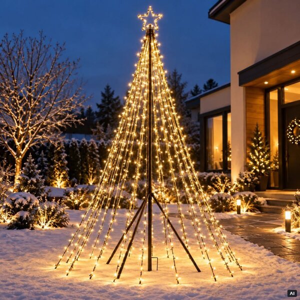 Svítící vánoční stromek 4 m 450 LED IP44 SPRINGOS CL4167 teplá bílá