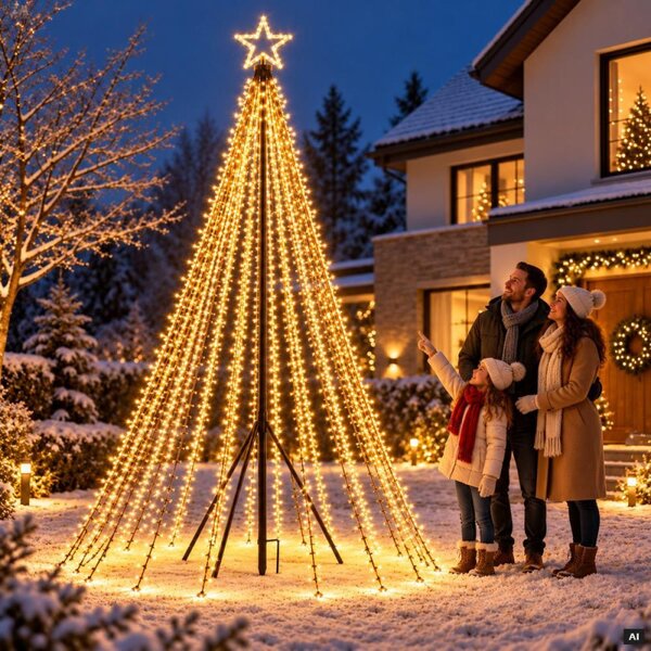 Svítící vánoční stromek 4 m 2000 LED IP44 SPRINGOS CL4164 teplá bílá