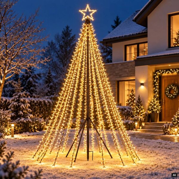Svítící vánoční stromek 4 m 2000 LED IP44 SPRINGOS CL4164 teplá bílá