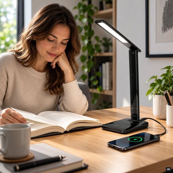 Stolní LED lampa s USB portem SPRINGOS HA7604 černá