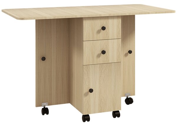 HOMCOM Skládací Jídelní Stůl Kuchyňský Stůl s Kolíky Sklopné Křídla Zásuvky a Skříňka pro 4-6 Osob 120x60x76,5 cm Přírodní | Aosom