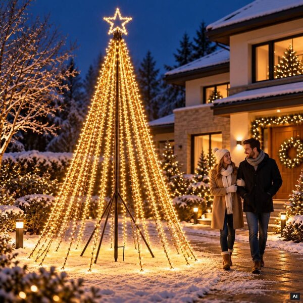 Svítící vánoční stromek 4 m 2000 LED IP44 SPRINGOS CL4164 teplá bílá