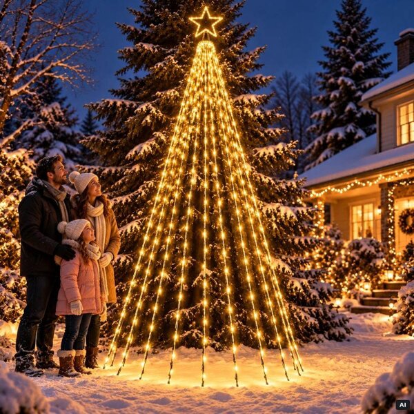 Svítící vánoční stromek 8 m 480 LED IP44 SPRINGOS CL4166 teplá bílá