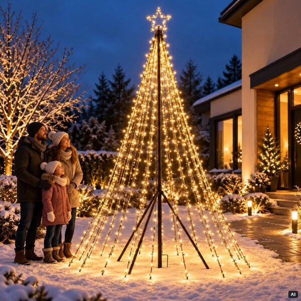 Svítící vánoční stromek 4 m 450 LED IP44 SPRINGOS CL4167 teplá bílá
