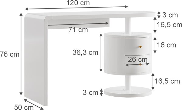 Toaletní stolek Vicco Lara Bílá 120 cm se 2 zásuvkami, Model 41560