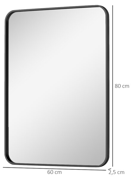 HOMCOM Zrcadlo do koupelny 60x80 cm, dekorativní zrcadlo s kovovým rámem a snadnou instalací na stěnu do obývacího pokoje a předsíně | Aosom