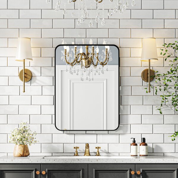 HOMCOM Zrcadlo do koupelny 60x80 cm, dekorativní zrcadlo s kovovým rámem a snadnou instalací na stěnu do obývacího pokoje a předsíně | Aosom