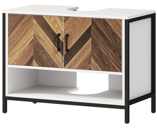 HOMCOM Koupelnová skříňka pod umyvadlo s pedestálem, 2 dveře, vzor herringbone, krémová a ořechová, 80x40x60 cm | Aosom