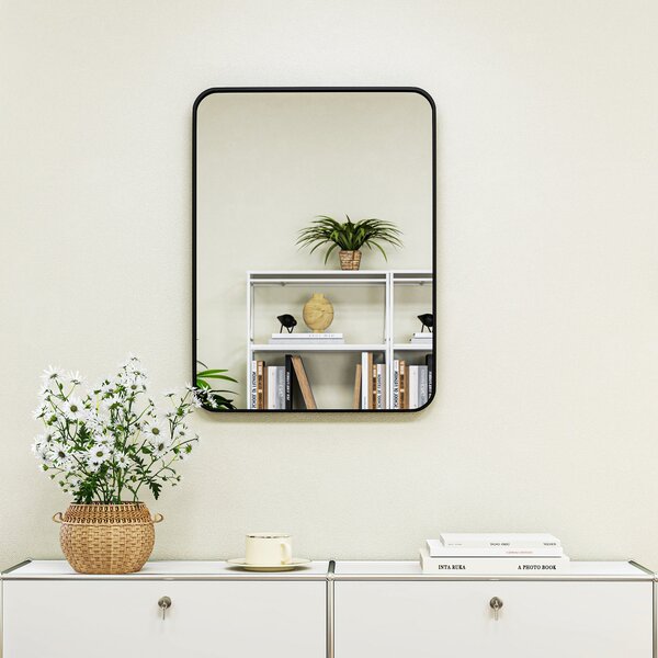 HOMCOM Zrcadlo do koupelny 60x80 cm, dekorativní zrcadlo s kovovým rámem a snadnou instalací na stěnu do obývacího pokoje a předsíně | Aosom