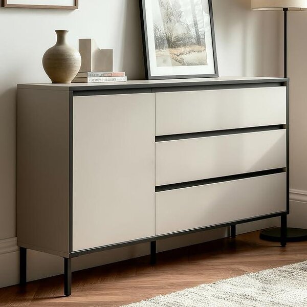 Komoda Kashmir, elegantní design – 136x83x38 cm (šířka x výška x hloubka) – Vysoká komoda, servírovací stolek, komoda s zásuvkami – vhodná do obývacího pokoje, jídelny nebo chodby