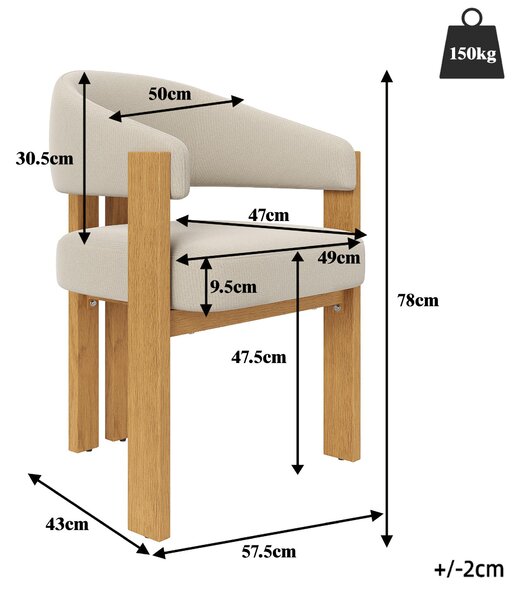 Flieks Ergonomická jídelní židle, sada 2 kusů, s tlustým polstrováním, stabilními železnými nohami a vzhledem dřeva, kuchyňské židle, čalouněné židle, béžová + přírodní barva