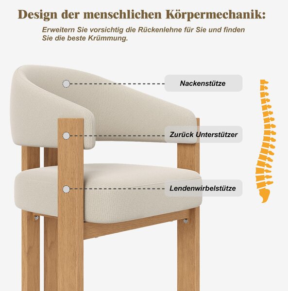 Flieks Ergonomická jídelní židle, sada 2 kusů, s tlustým polstrováním, stabilními železnými nohami a vzhledem dřeva, kuchyňské židle, čalouněné židle, béžová + přírodní barva