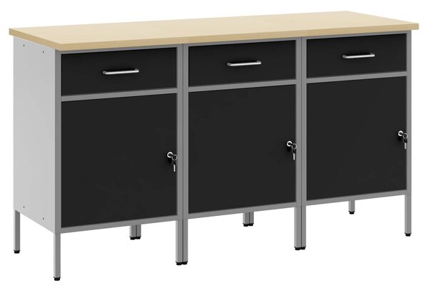 Pracovní skříň se zásuvkou 3 ks Černá a šedá 150 x 55 x 85 cm 3321366