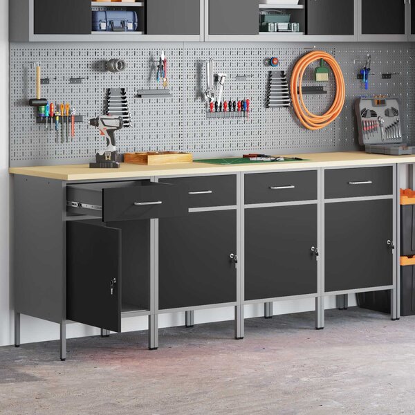 Pracovní skříň se zásuvkou 4 ks Černá a šedá 200 x 55 x 85 cm 3321384
