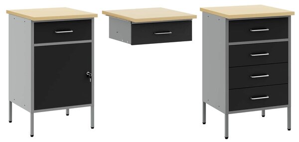Pracovní skříň se zásuvkou 3 ks Černá Inženýrské dřevo a ocel 3321378