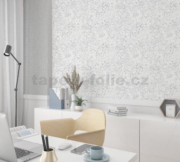 Vliesové tapety na zeď Botanica 33952, rozměr 10,05 m x 0,53 m, květy netřesků bílo-šedé, MARBURG