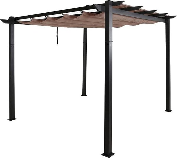 Hliníková pergola | Stabilní konstrukce o rozměrech 8 cm | Posuvná střecha | UV ochrana 50+ | Rozměry: 3 x 3 m | Barva: Taupe | Zahrada, pergola, zahradní altán