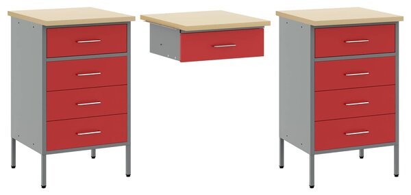 Pracovní skříň se zásuvkou 3 ks Červená Inženýrské dřevo a ocel 3321377