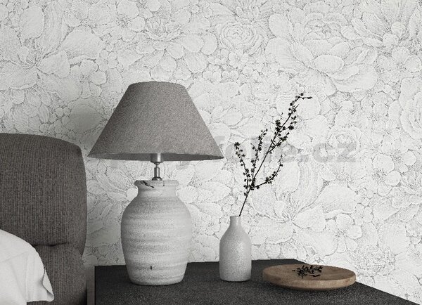 Vliesové tapety na zeď Botanica 33952, rozměr 10,05 m x 0,53 m, květy netřesků bílo-šedé, MARBURG