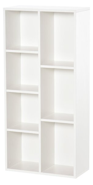 HOMCOM Dřevěná knihovna s 7 úložnými prostory pro rostliny a dokumenty do obývacího pokoje, ložnice nebo kanceláře 50x24x106 cm Bílá | Aosom