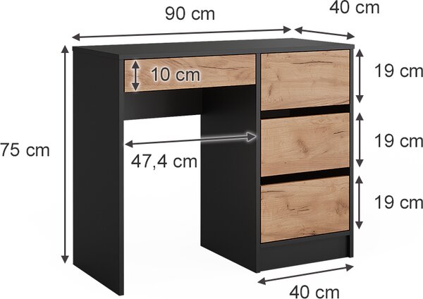 Toaletní stolek Vicco Sherry Antracit/zlatý dub 90 x 75 cm Bez zrcadla, Model 52022