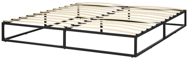 HOMCOM Ocelový rám postele 25 cm Výška rám konstrukce pro matraci 180x200 cm Dřevěný latový základ pro 1-2 osoby Moderní styl Černá | Aosom
