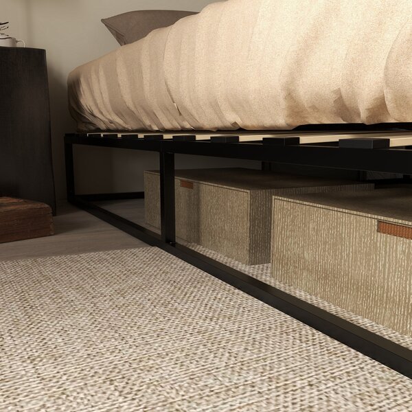 HOMCOM Ocelový rám postele 25 cm Výška rám konstrukce pro matraci 180x200 cm Dřevěný latový základ pro 1-2 osoby Moderní styl Černá | Aosom
