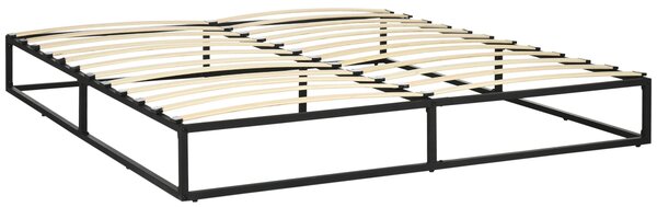 HOMCOM Ocelový rám postele 25 cm Výška rám konstrukce pro matraci 180x200 cm Dřevěný latový základ pro 1-2 osoby Moderní styl Černá | Aosom