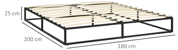 HOMCOM Ocelový rám postele 25 cm Výška rám konstrukce pro matraci 180x200 cm Dřevěný latový základ pro 1-2 osoby Moderní styl Černá | Aosom