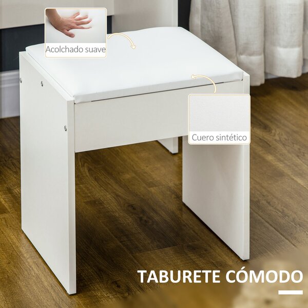 HOMCOM Toaletní stolek s taburetem a zrcadlem, toaletní stůl se 4 zásuvkami, 4 úložnými prostory, moderní styl, 80x38x143 cm Bílá | Aosom