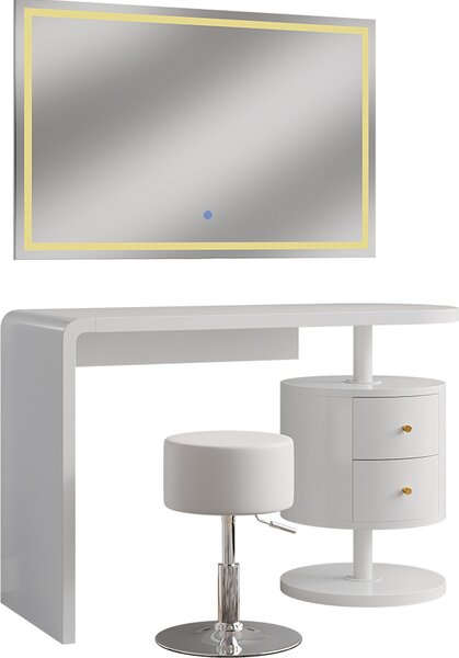 Toaletní stolek Vicco Lara Bílá 120 cm se zrcadlem LED a stoličkou, Model 41557