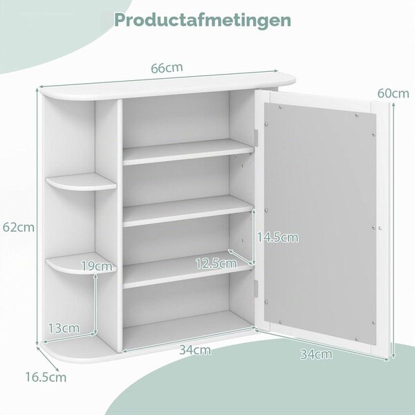 Zrcadlo do koupelny - Materiál: dřevo - Barva: bílá - Rozměry: 66 x 17 x 63 cm