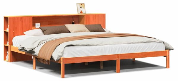Postel s knihovnou bez matrace 200 x 200 cm masivní borovice 3321558