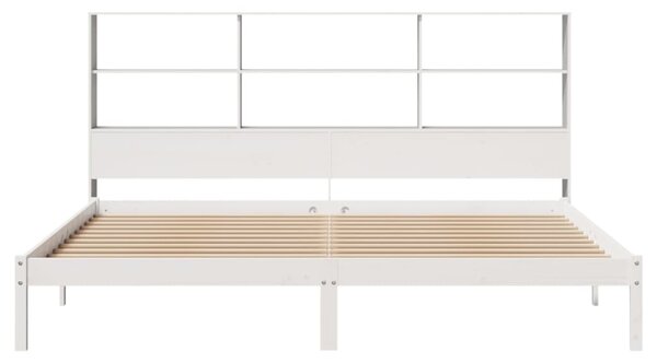 Postel s knihovnou bez matrace bílá 180x200 cm masivní borovice 3321594