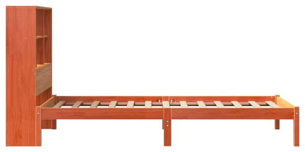 Postel s knihovnou bez matrace hnědá 100x200 cm masiv borovice 3321603