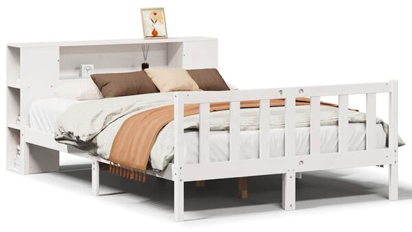Postel s knihovnou bez matrace bílá 135x190 cm masivní borovice 3321652