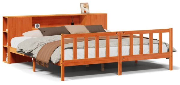 Postel s knihovnou bez matrace 200 x 200 cm masivní borovice 3321675
